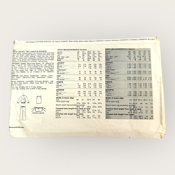 Vintage Butterick Sewing Pattern 4417 Girls Jacket Top Pants Shorts Size 8 - Picture 2 of 2